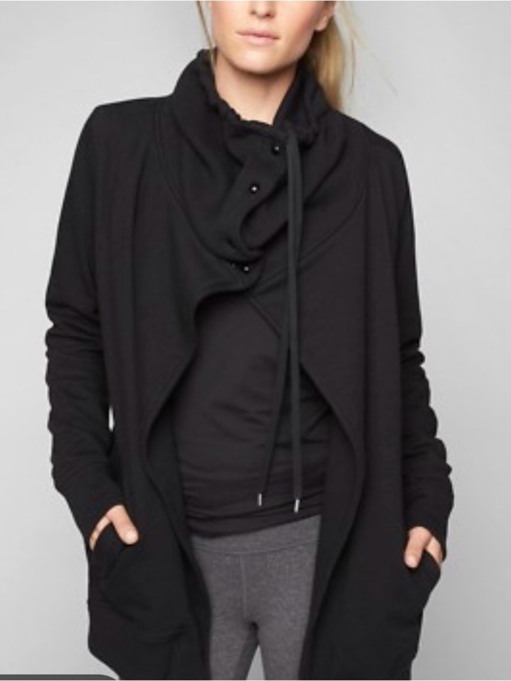 Athleta Black Draped Funnel Neck Cardigan